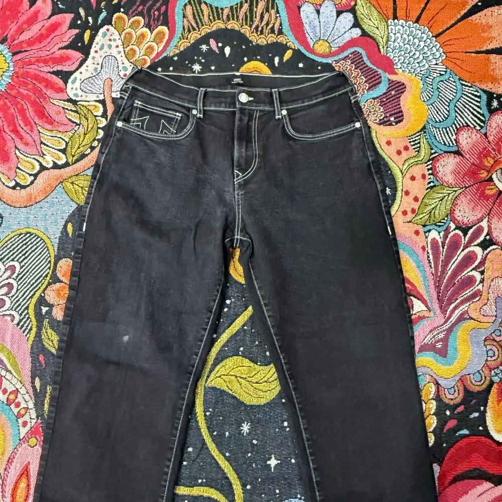 True Religion Mens Bobby Relaxed Baggy Black Denim Jeans Size 34 36 x 31